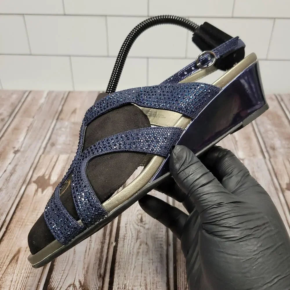 Bandolino Blue Rhinestone Slingback Sandals Women's Size 9M Dress Low Heel